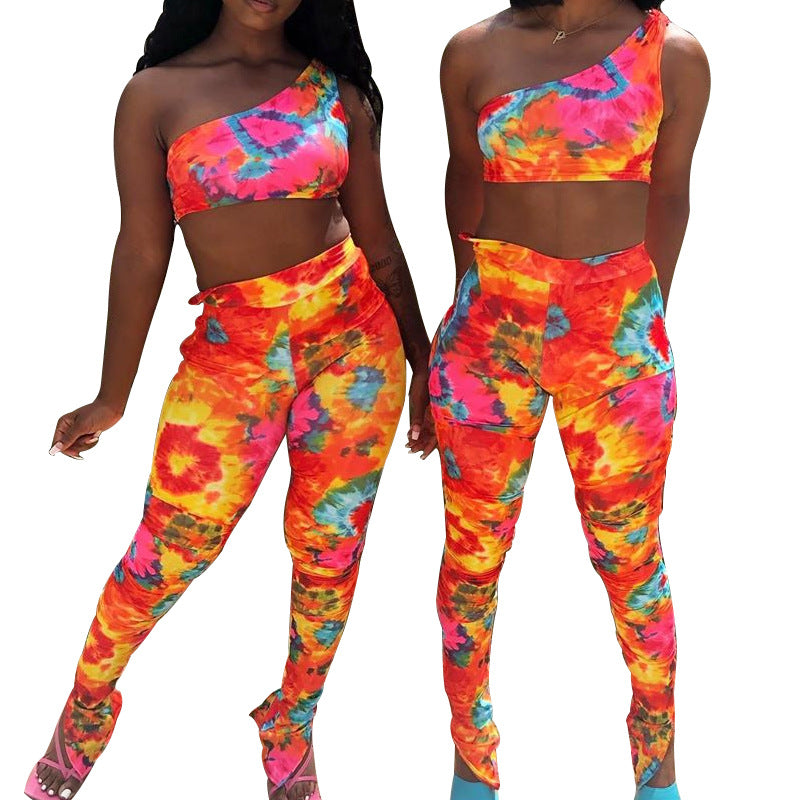 Women's Fashion Printed Vest Leggings Suit