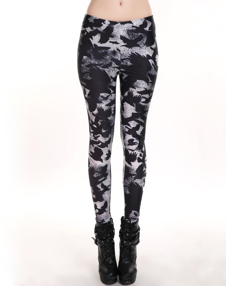 Women Gothic Raven Crow Wild Goose High Waist Punk Rock Pants