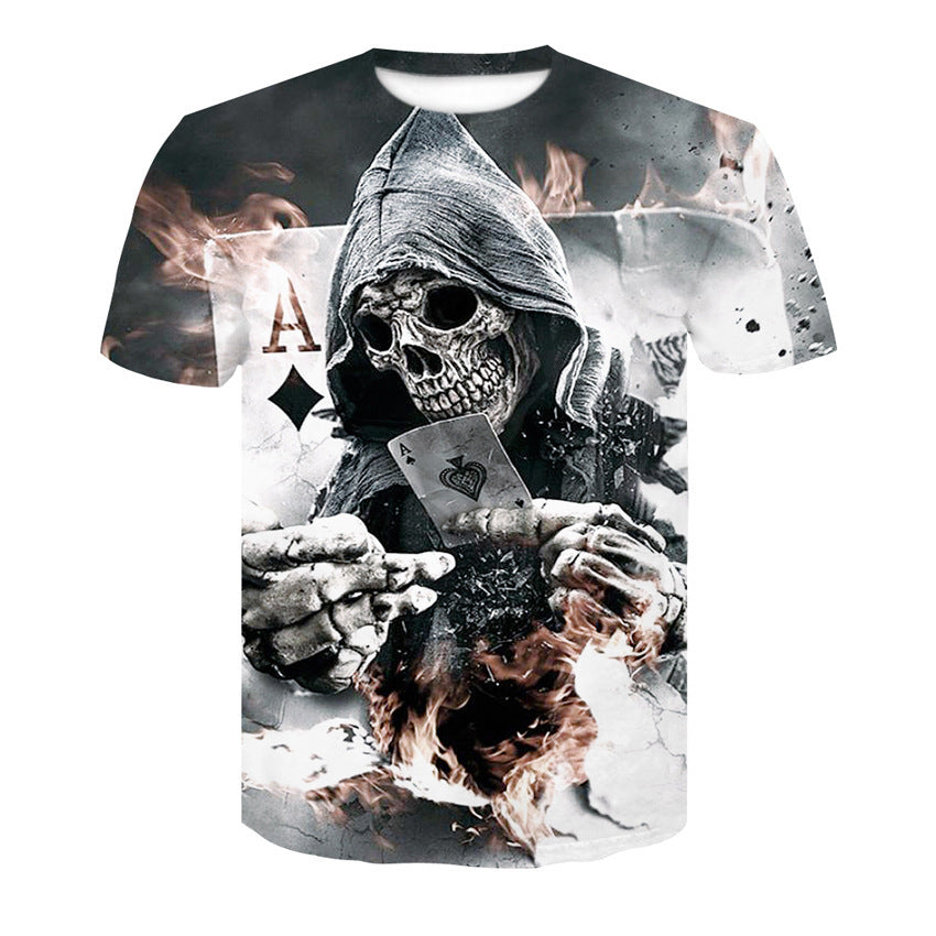 Men's T-Shirt 3d Skull Poker-Fashion Round-Neck Short-Sleeved