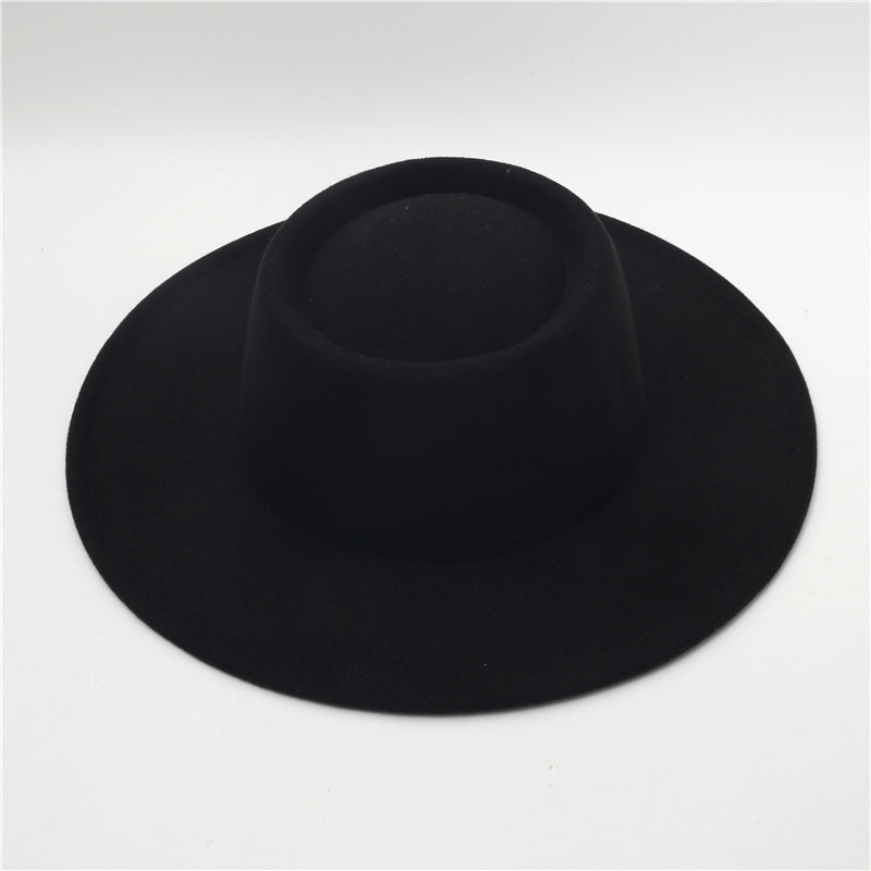 Retro Fedora 8cm Wide Brim Solid Color Concave-convex Dome Woolen Hat