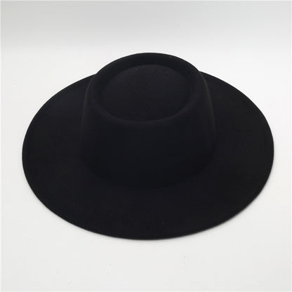 Retro Fedora 8cm Wide Brim Solid Color Concave-convex Dome Woolen Hat