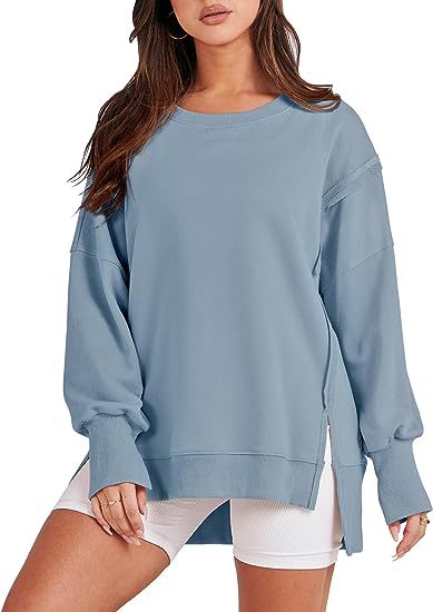 Solid Oversized Sweatshirt Crew Neck Long Sleeve Pullover Hoodies