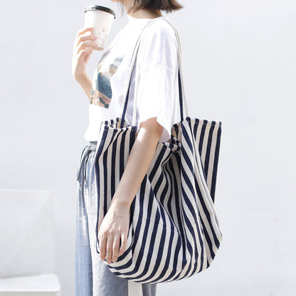 Striped Canvas Bags High Capacity Shoulder Bags