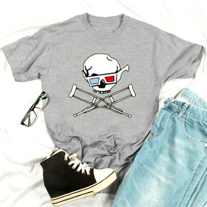 Skull Print Fashion Short-Sleeved T-Shirt