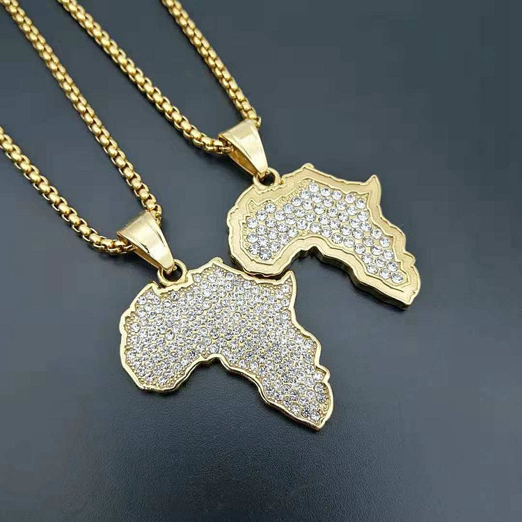 Diamonds Africa map pendant necklace