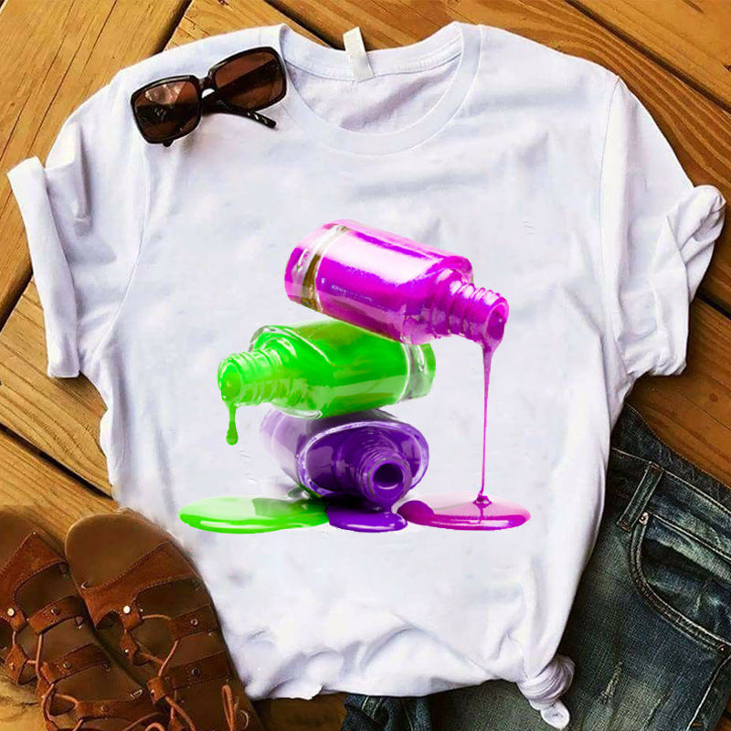 Nail Polish Bottle Print Short Sleeve