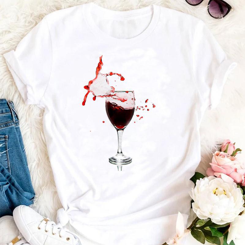 Women Printed Wine Lady Short Sleeve Casual