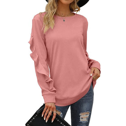 Women's Clothing Casual Round Neck Sweater Pleated Long Sleeve Top