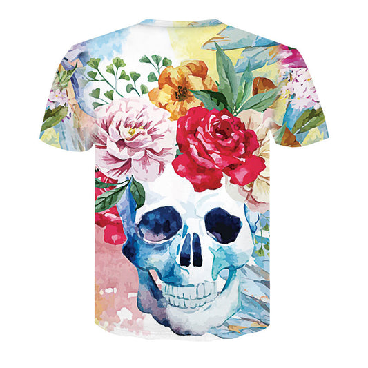 Men's T-Shirt 3d Skull Poker-Fashion Round-Neck Short-Sleeved