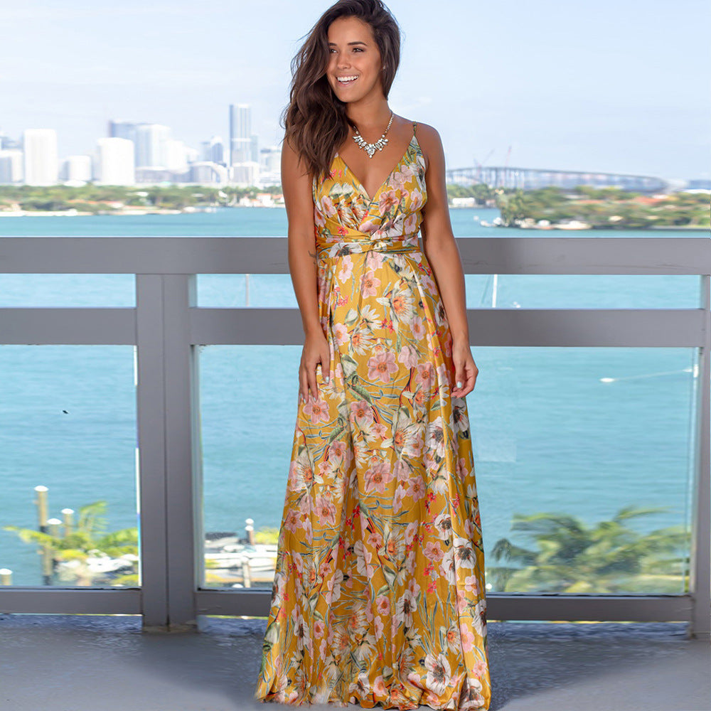 Strap print beach dress