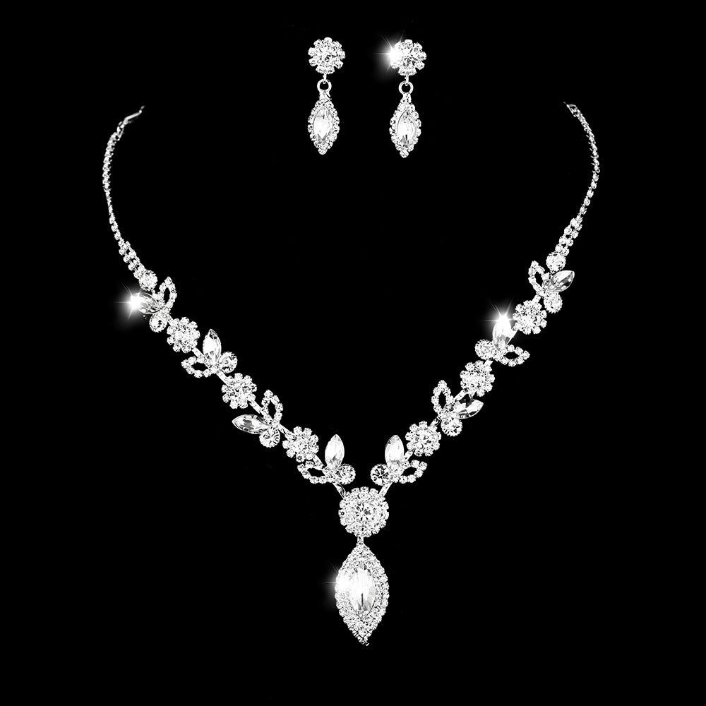 White Crystal Floral Jewelry Set