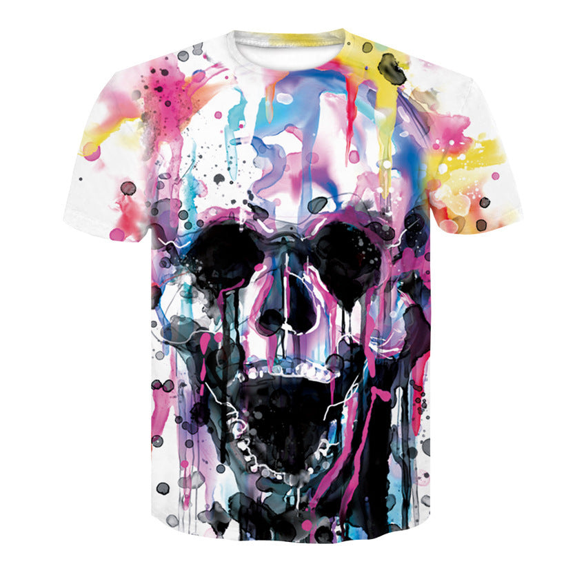 Men's T-Shirt 3d Skull Poker-Fashion Round-Neck Short-Sleeved