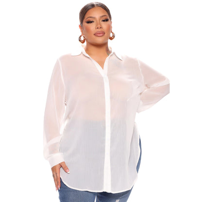 Women's Fashion Long Sleeve See-Through Shirts