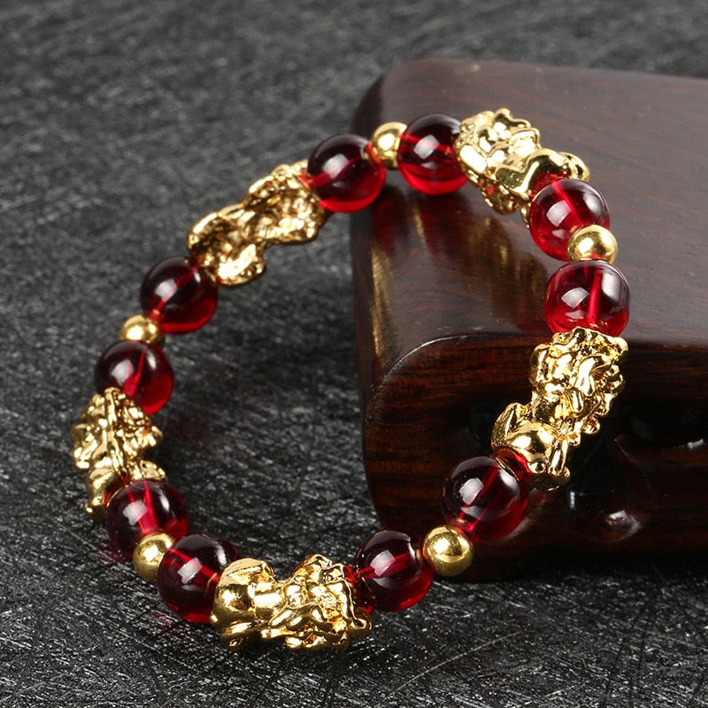 Yellow Stone Vintage 3D Red Garnet Beads Bracelet