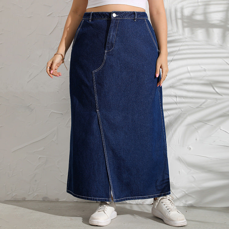 Stitching Blue Slim Denim Long Skirt Women