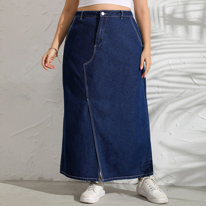 Stitching Blue Slim Denim Long Skirt Women