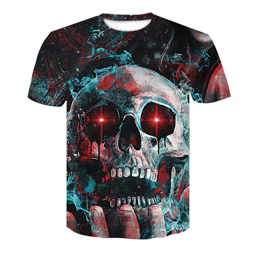 Men's T-Shirt 3d Skull Poker-Fashion Round-Neck Short-Sleeved