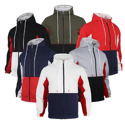 Men's  Polo Collar Contrast Color Double-layer Hooded Jacket