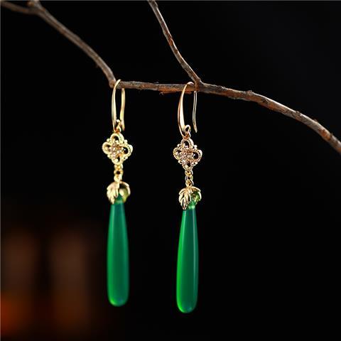 Green Agate Water Drop Earrings