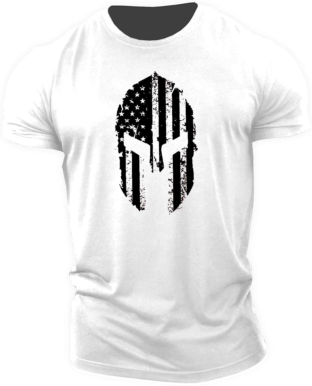 Men's American Flag Helmet Fitness Short Sleeve Cotton Gym T-shirt