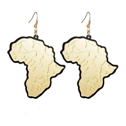 Golden Africa map pendant Earrings