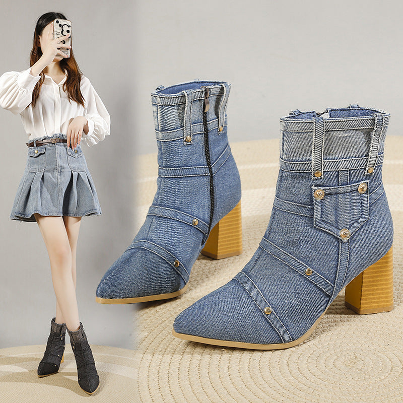 Denim Pointed Toe Boots