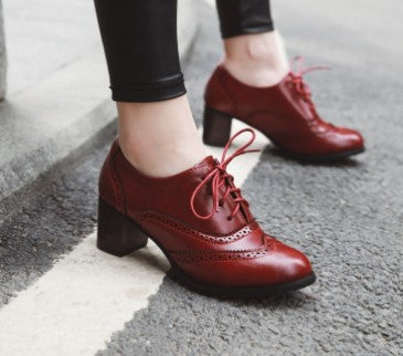 Lace Up Chunky Baroque Mid-heel Shoes