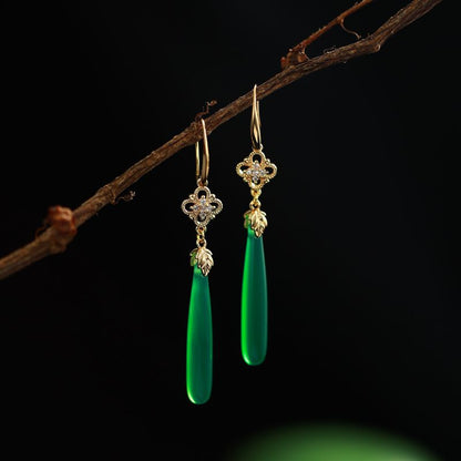 Green Agate Water Drop Earrings