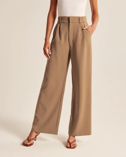 High Waist Straight wide leg Trousers With Pockets