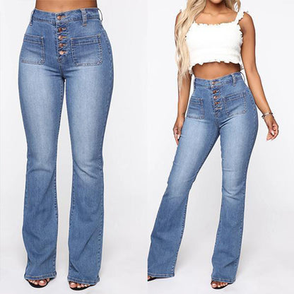 Washed Ladies High Waist Denim Trousers