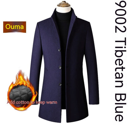 Single-breasted Stand Collar Wool Men's Coat