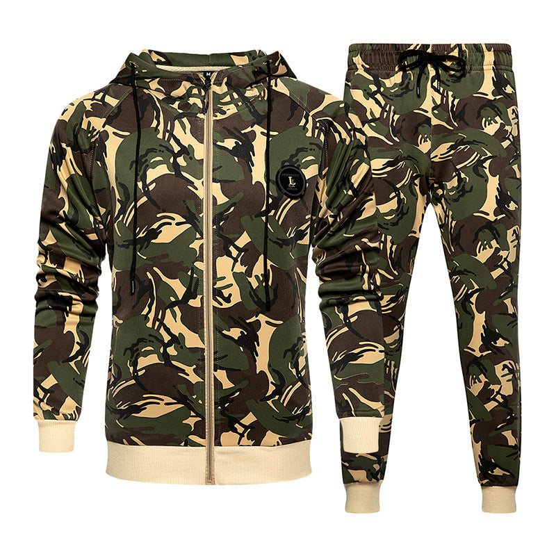 Men's hooded camouflage sportswear two-piece suit