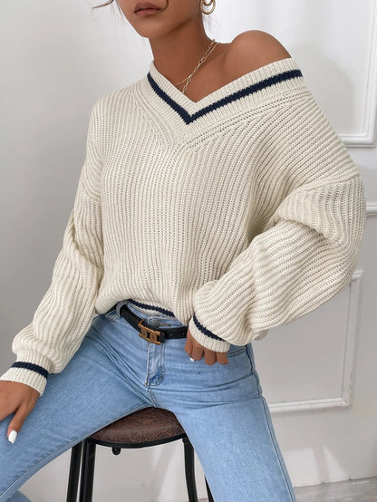 Winter Women's Clothes Cable Knit V Neck Sweaters