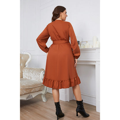 Women's Fashion Long Sleeve One-piece Waist Dress