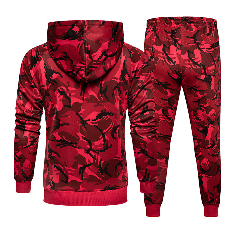 Men's hooded camouflage sportswear two-piece suit