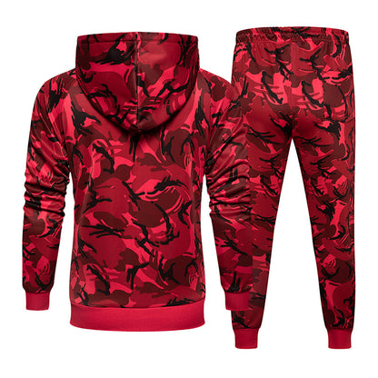 Men's hooded camouflage sportswear two-piece suit