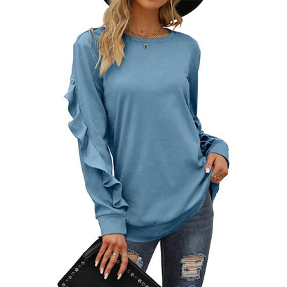 Women's Clothing Casual Round Neck Sweater Pleated Long Sleeve Top