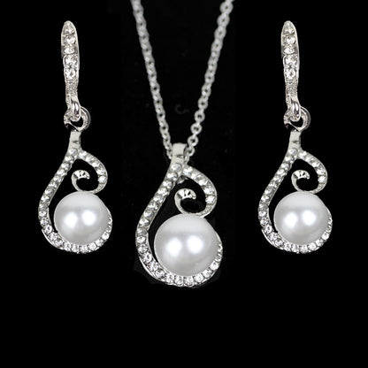 Rhinestone Diamond Pearl Drop Two Necklace Jewelry Set