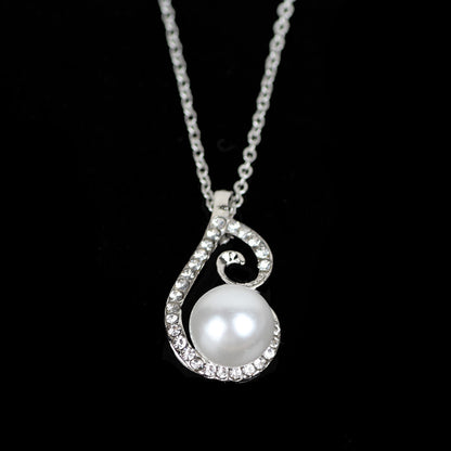 Rhinestone Diamond Pearl Drop Two Necklace Jewelry Set