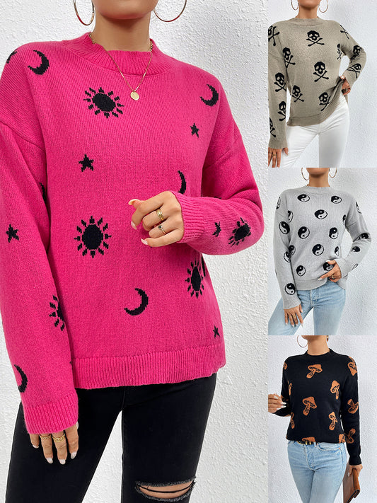 Jacquard Crewneck Pullover Knitted Sweaters