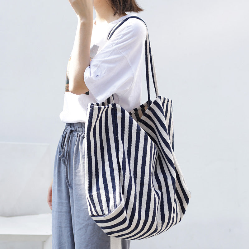 Striped Canvas Bags High Capacity Shoulder Bags