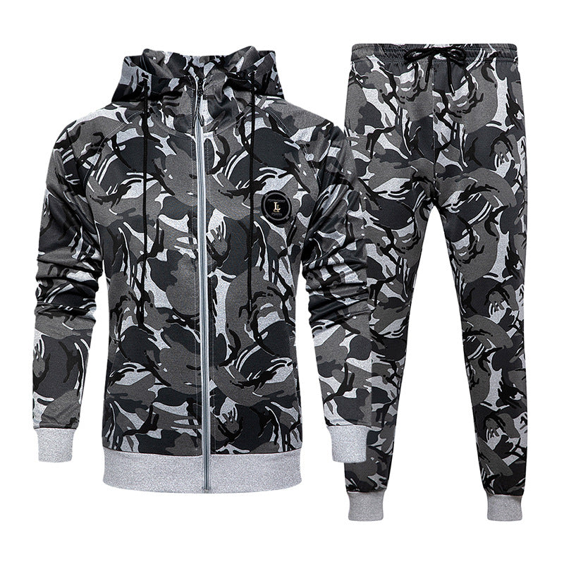 Men's hooded camouflage sportswear two-piece suit