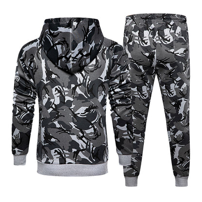 Men's hooded camouflage sportswear two-piece suit