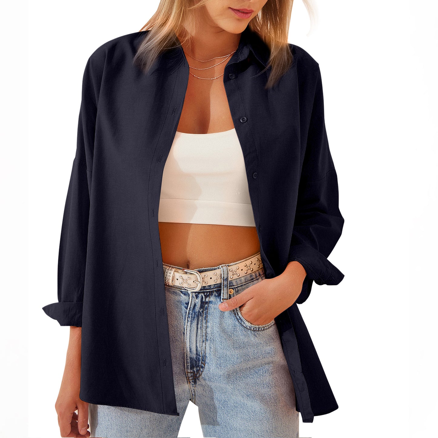 Women's Shirt Jacket Long Sleeve Blouse Button Down Top