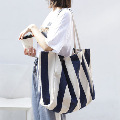 Striped Canvas Bags High Capacity Shoulder Bags