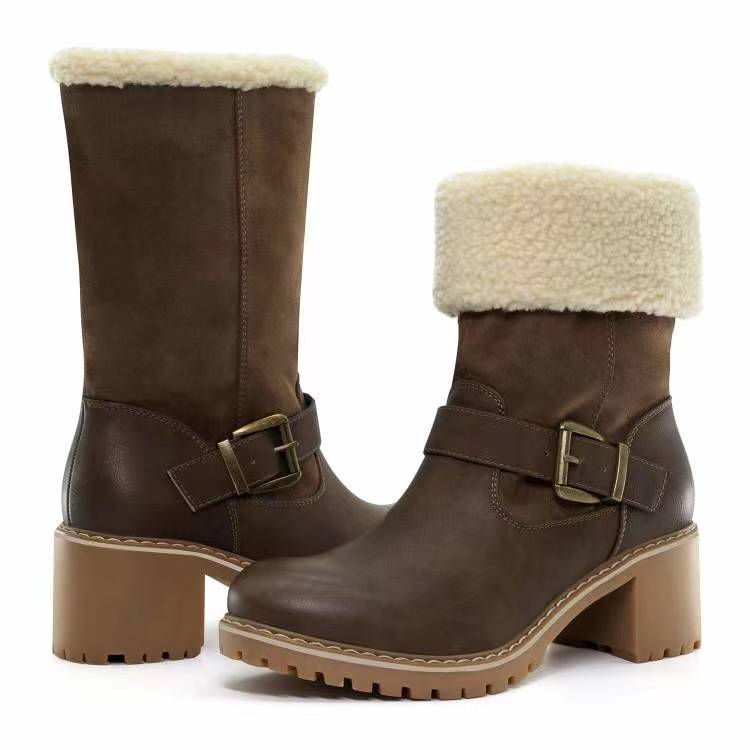 Thick Heel Buckled Winter Western Boots