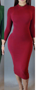 Long Sleeve Women's Nightclub Solid Color Dress