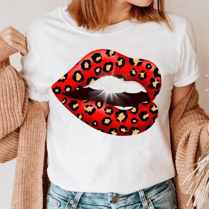 Creative Color Lip Print Short Sleeve