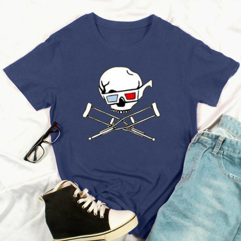 Skull Print Fashion Short-Sleeved T-Shirt