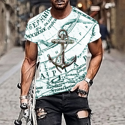 New Map Anchor Print Short-Sleeved T-Shirt Multicolor